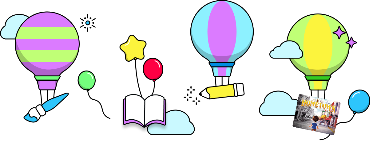 Collage of balloons and school supplies