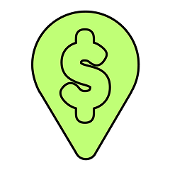 a simple icon with an outline of a dollar sign on a map pin icon