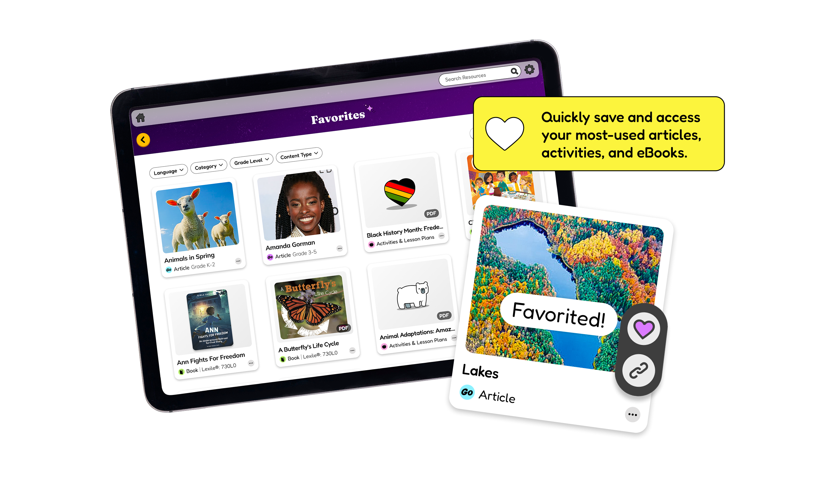 Favorites in Educator Tools within PebbleGo