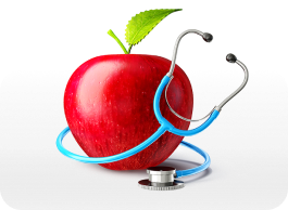 Graphic of apple and stethoscope